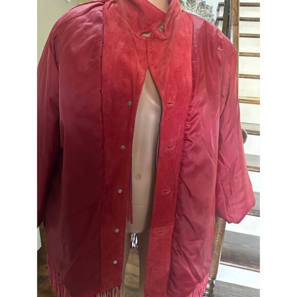 Lew Magram Suede Fringe JCK Women’s 1X Red Western Boho Embroidered Leather Coat - Picture 11 of 12